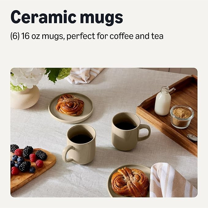 6pc Stoneware Coffee Mugs Set 473ml Microwave Dishwasher Safe Grey