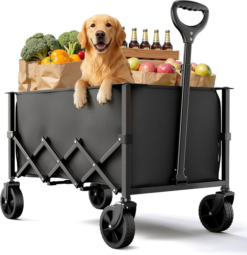 70L Folding Festival Trolley Heavy Duty Camping Garden Beach Wagon 220lbs Black