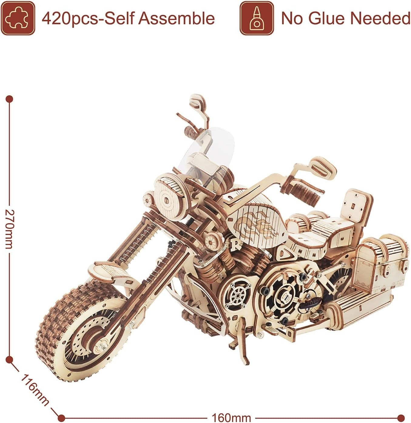 3D Wooden Motorcycle Puzzle Model Kit | Mechanical Moving Parts & Desk Decor