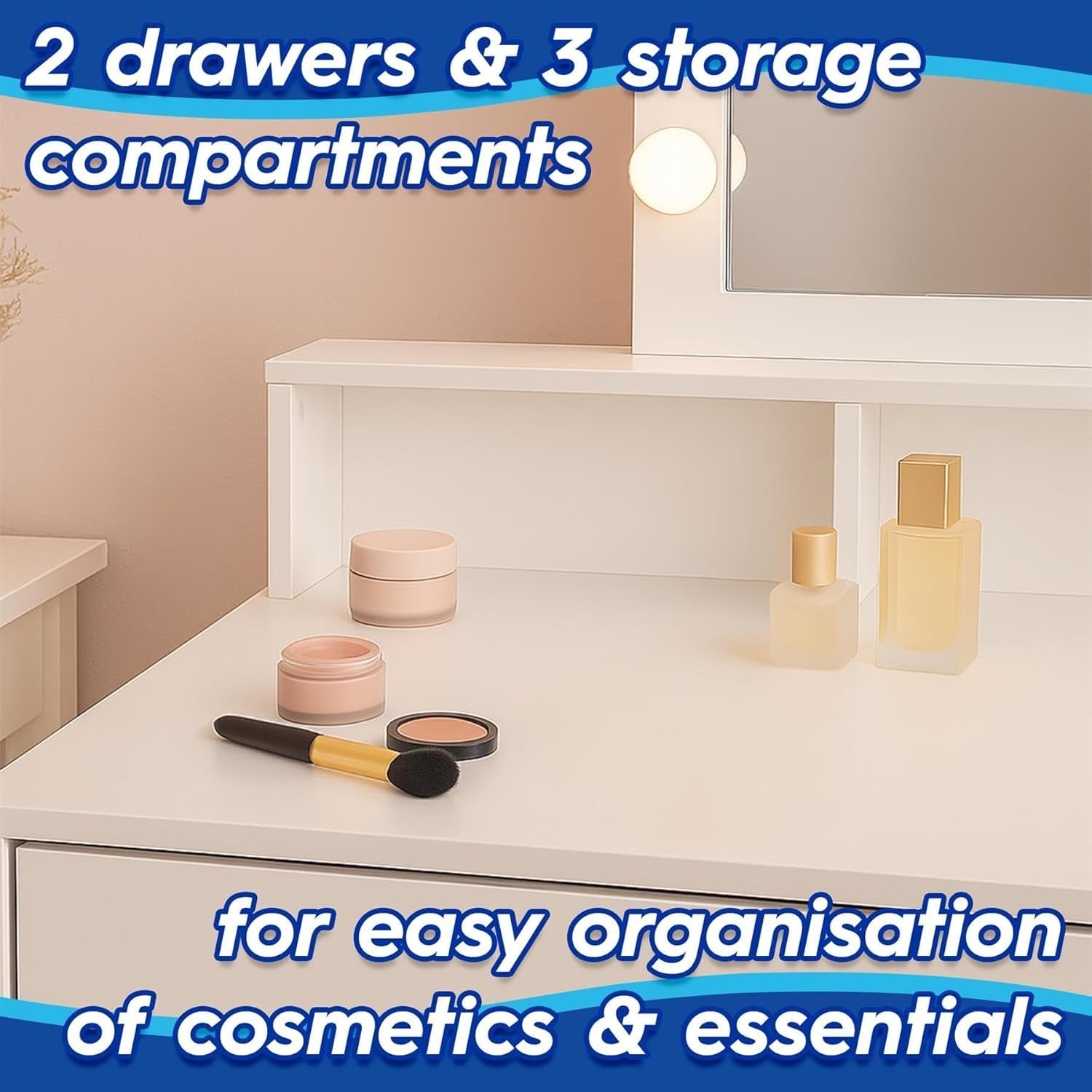 White Wooden Dressing Table w/ 9 LED Lights Mirror & Storage Bedroom