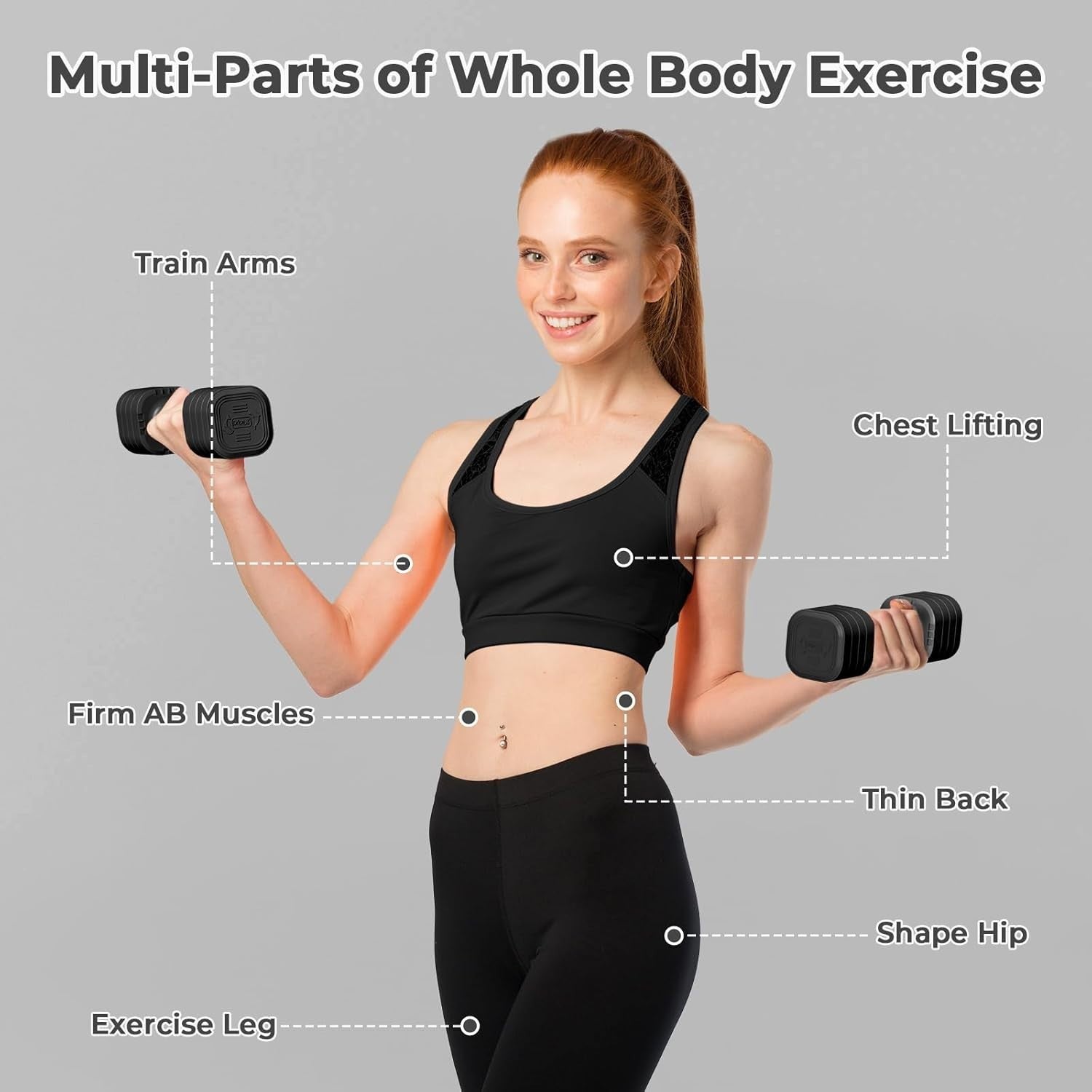 4-in-1 Adjustable Dumbbells Pair 2.5KG Compact Non-Slip Home Fitness