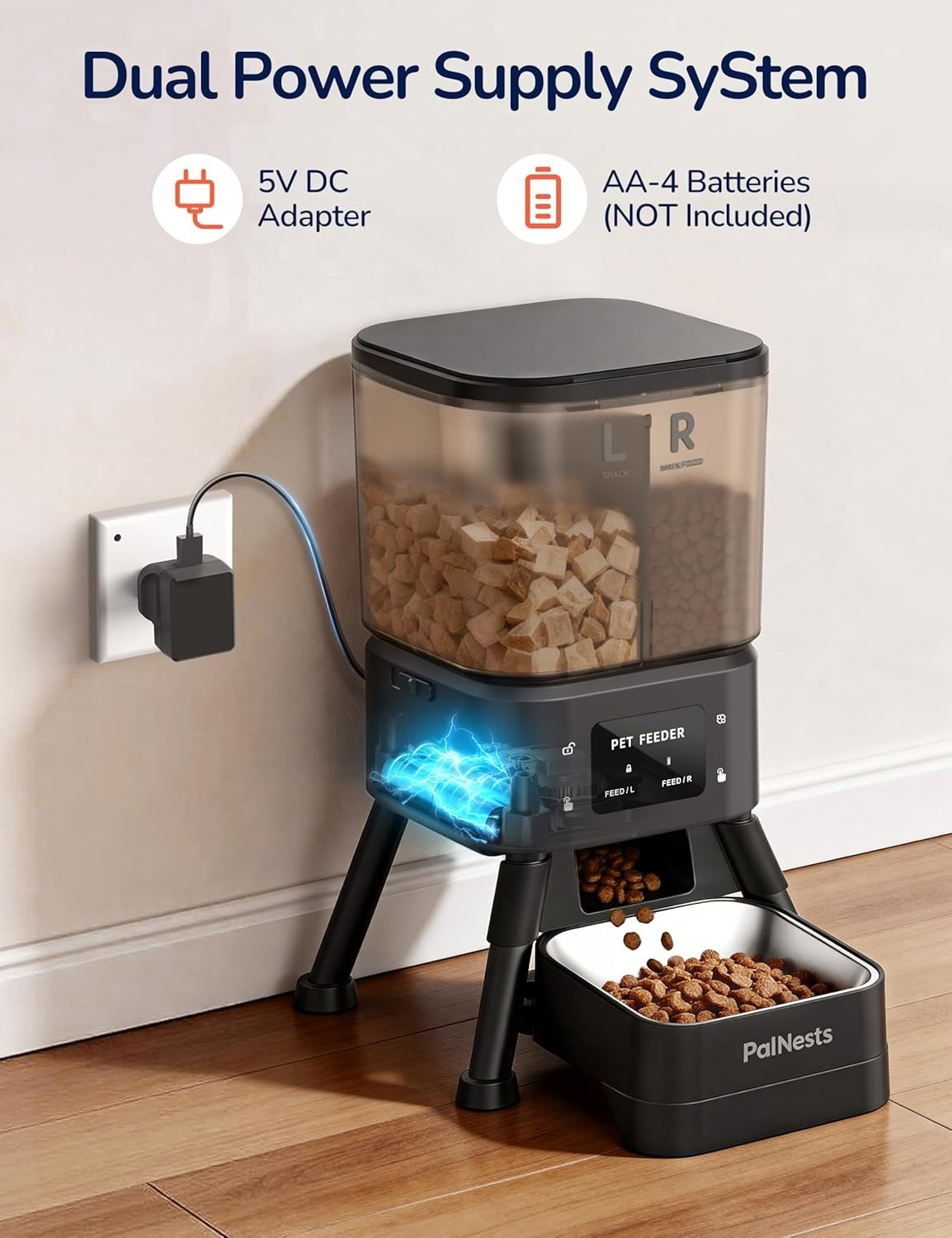 Automatic Cat Feeder 4L Dual Hopper WiFi App Control Timer Food Dispenser