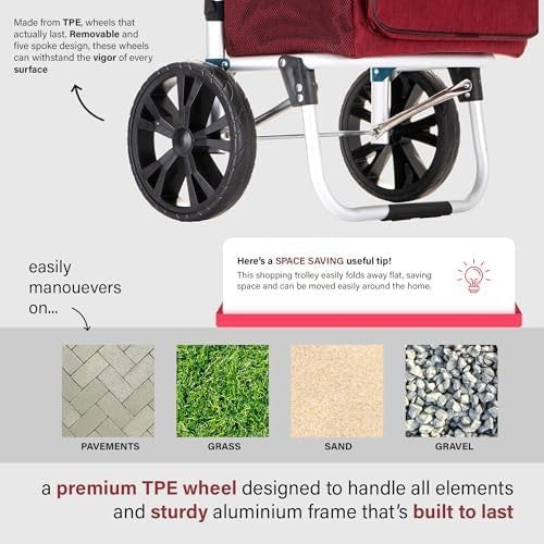 Foldable 64L Shopping Trolley Wine Lightweight Cart with Wheels