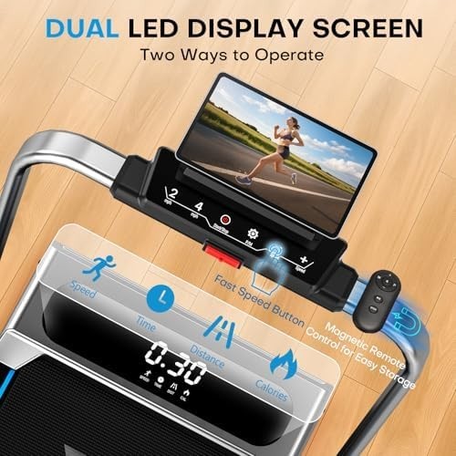 5-in-1 Foldable Treadmill 12km/h, 9% Incline, App Compatible, 350LB Capacity