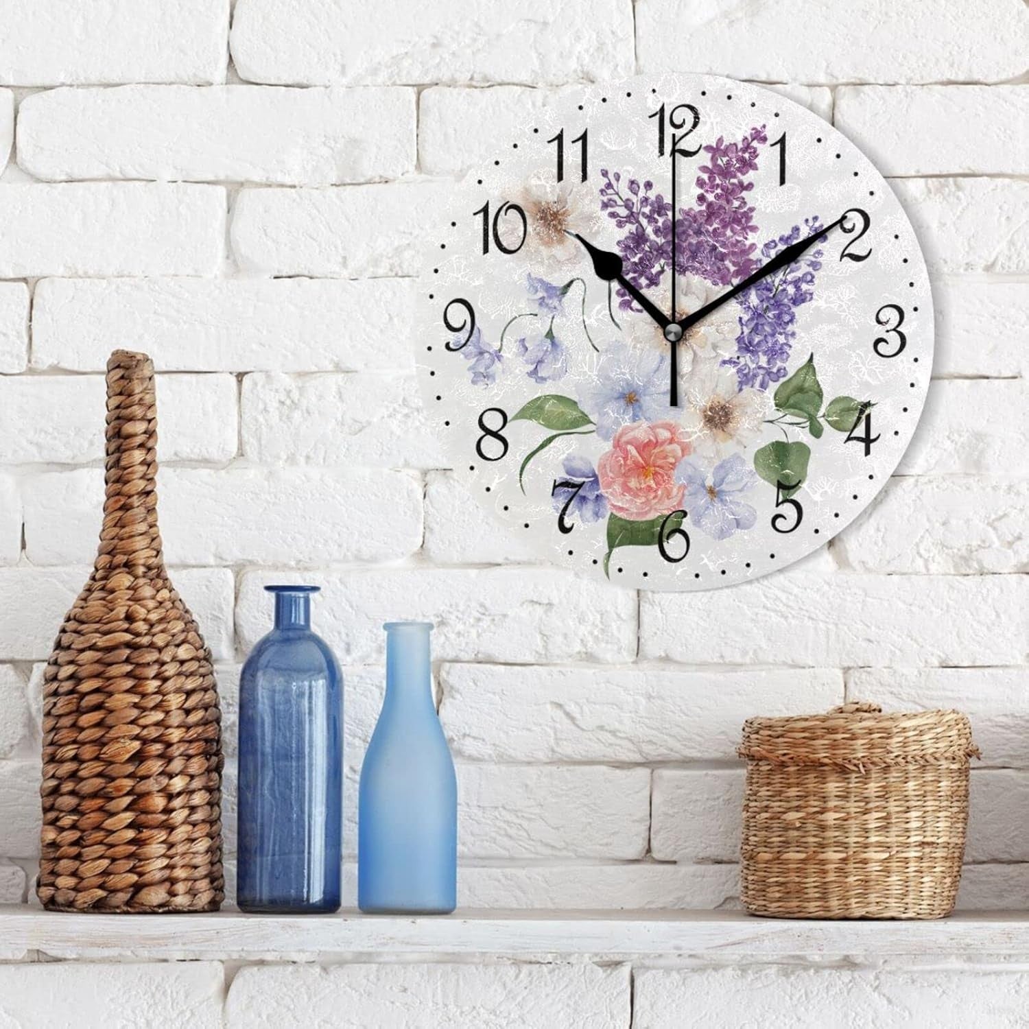 25cm Floral Wall Clock – Silent Non-Ticking Spring Flower Decorative Home Decor
