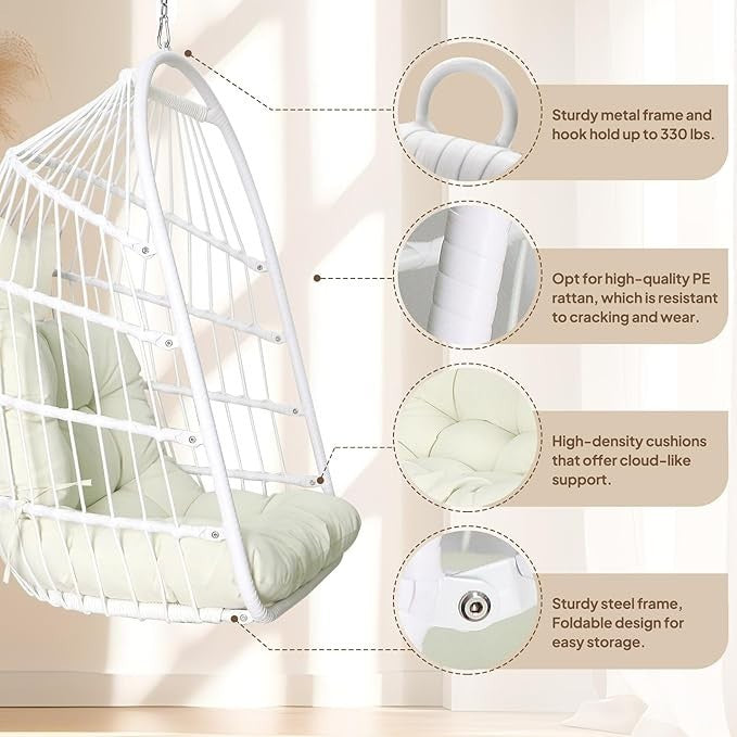 Foldable Hanging Egg Chair with Stand – Cushioned, Indoor Outdoor