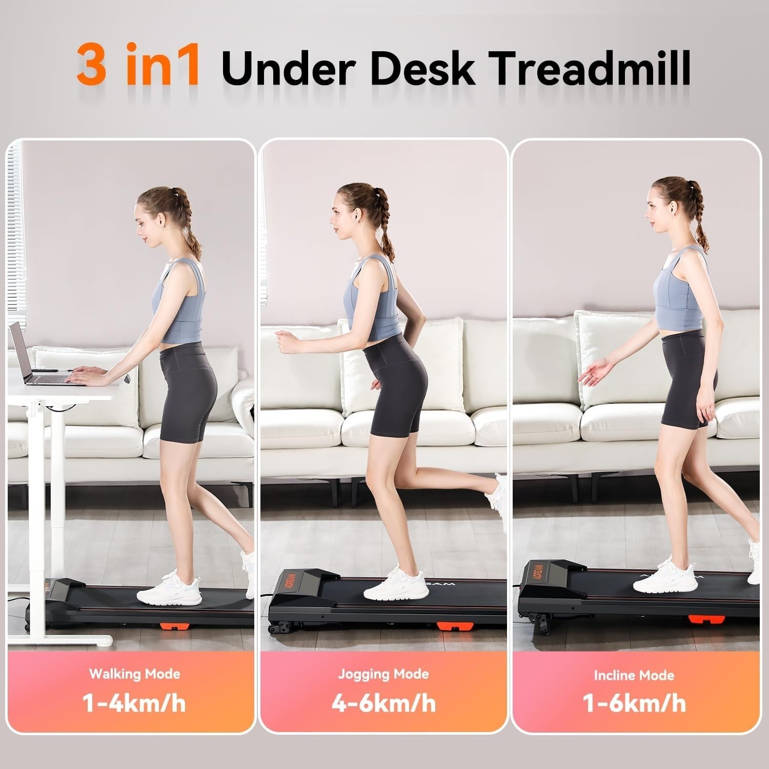 Foldable Under Desk Treadmill with Incline | Quiet Home & Office Workout