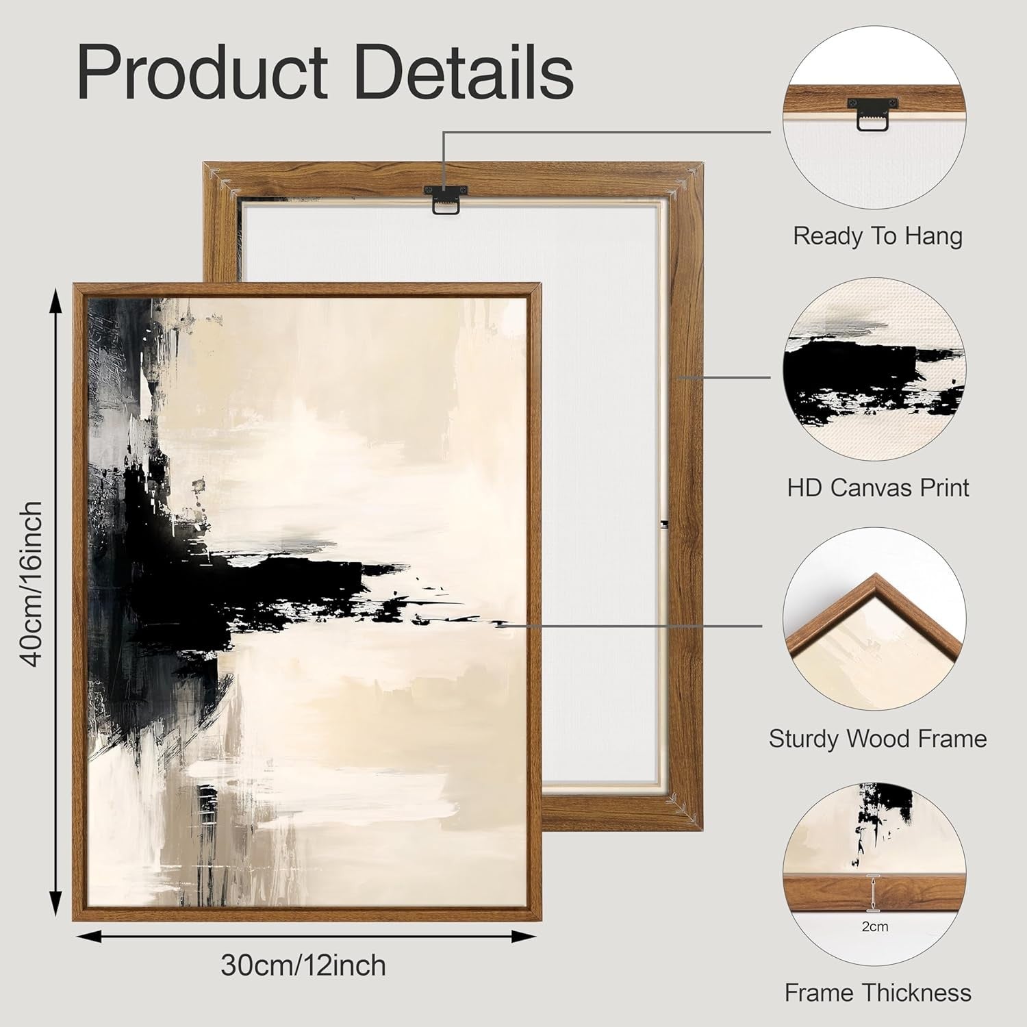 Minimalist Ink Canvas Wall Art 3 Panels 30x40 cm Modern Black Beige Decor