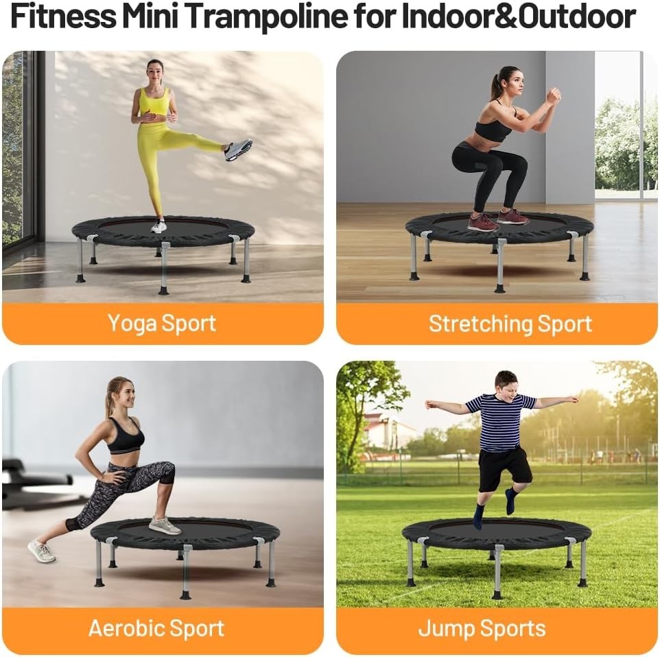 48in Foldable Exercise Trampoline Heavy Duty Silent Rebounder 150KG