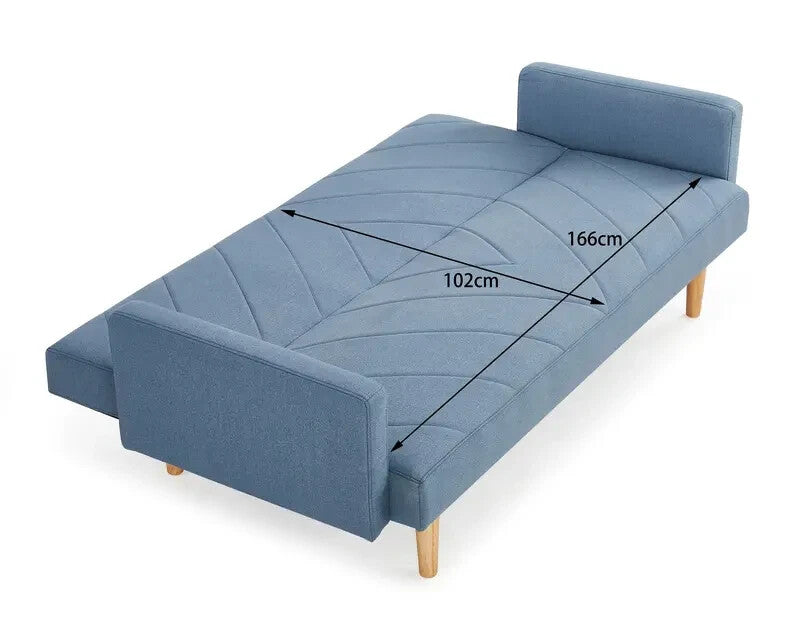 3 Seater Fabric Sofa Bed Blue Clic Clac Wooden Legs Chevron Design