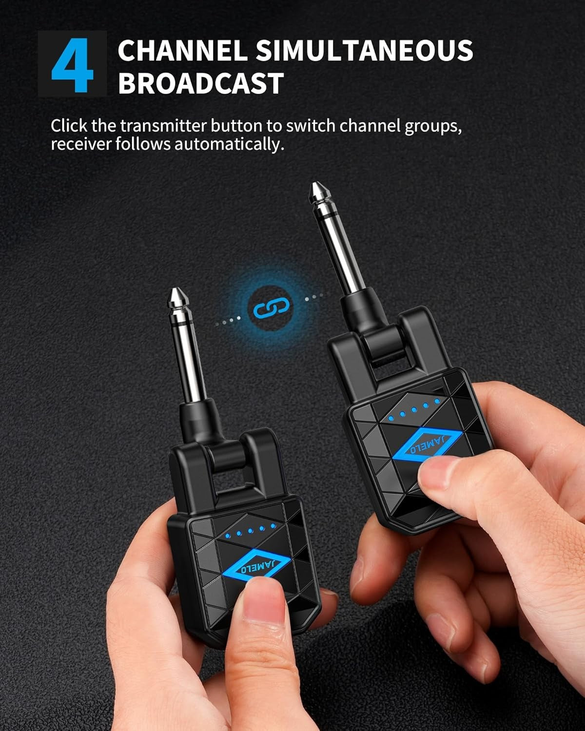 Wireless Guitar System 4 Channels 15H Playtime Rechargeable
