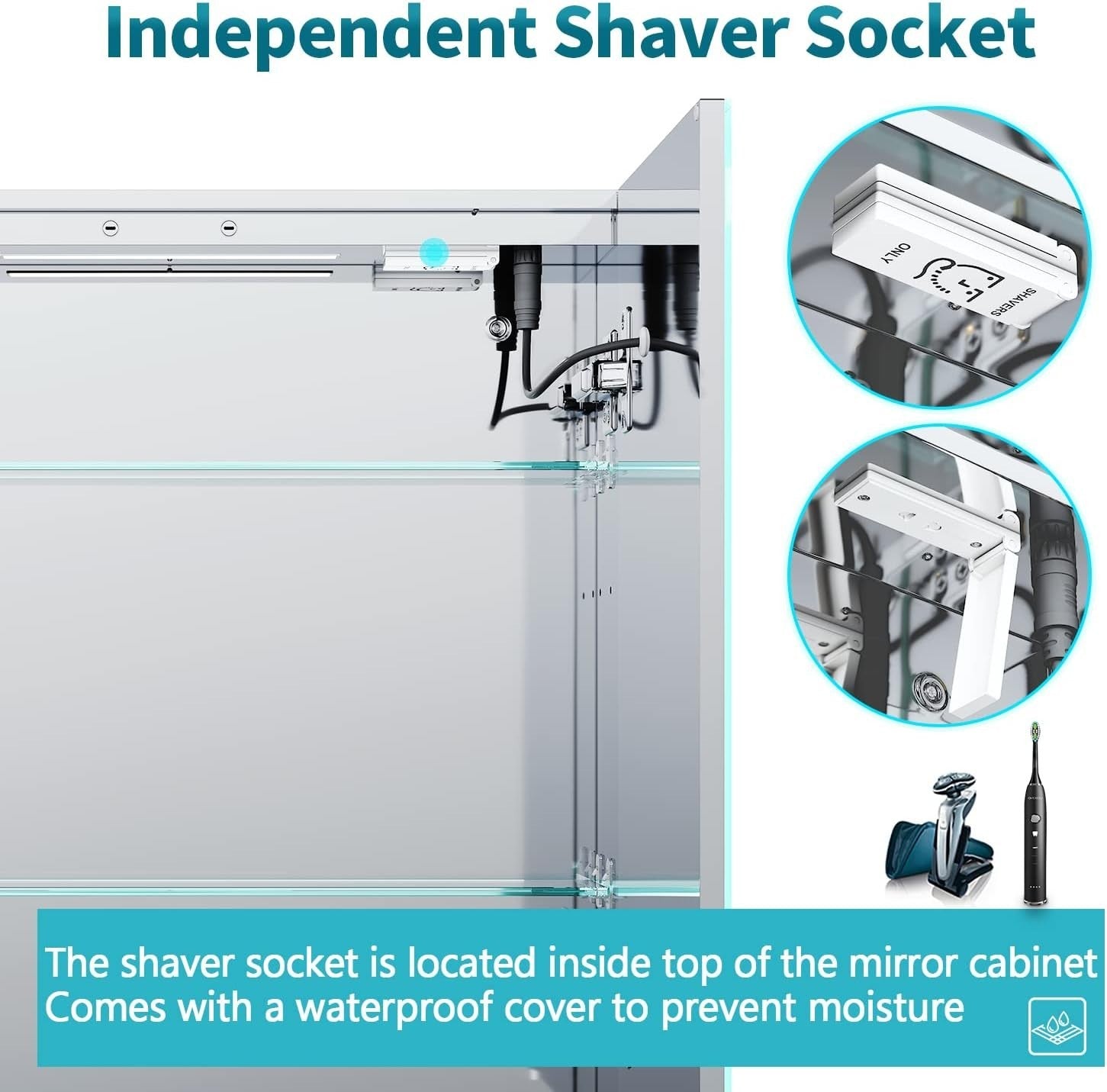 LED Mirror Cabinet 630x650mm Demister Shaver Socket 3-Colour Dimmable
