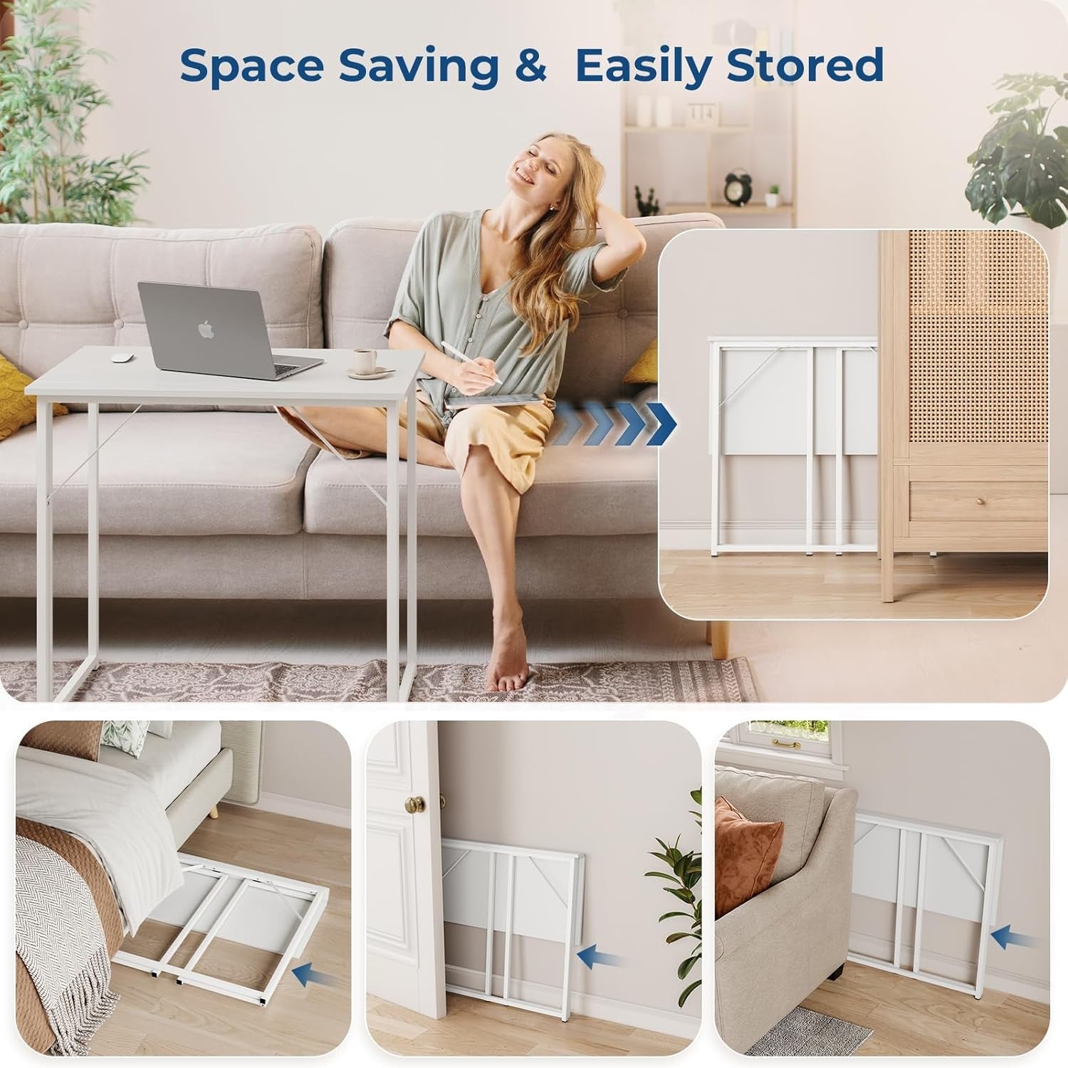 Folding Computer Desk Small Space Home Office Study Table Easy Store White