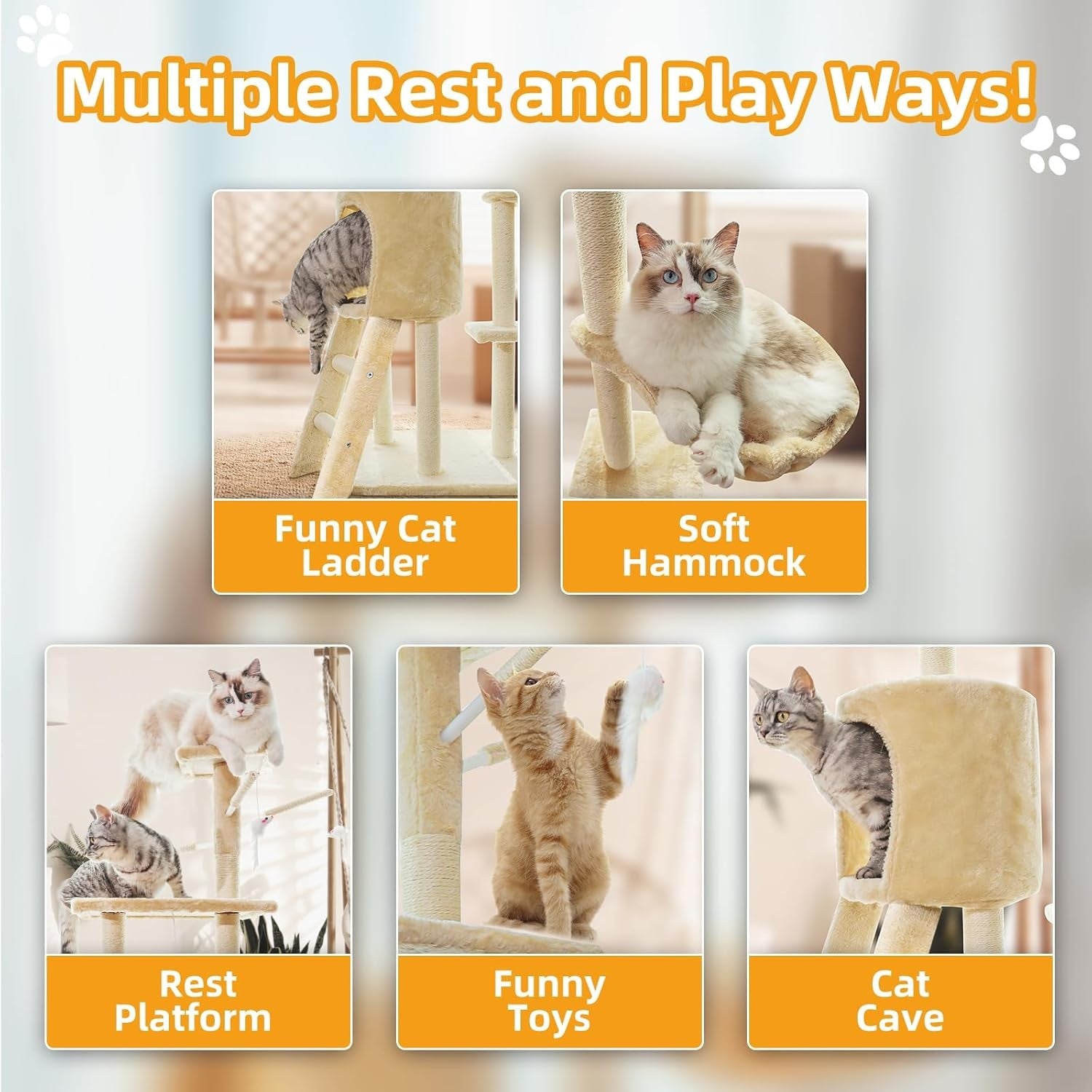 Cat Tree Tower 138cm Multi Level Condo Hammock Scratching Post Indoor