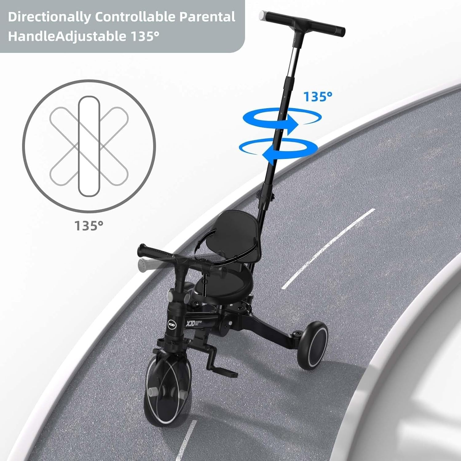 6 in 1 Foldable Toddler Tricycle Push Bike Adjustable Handle Black 1-4Y