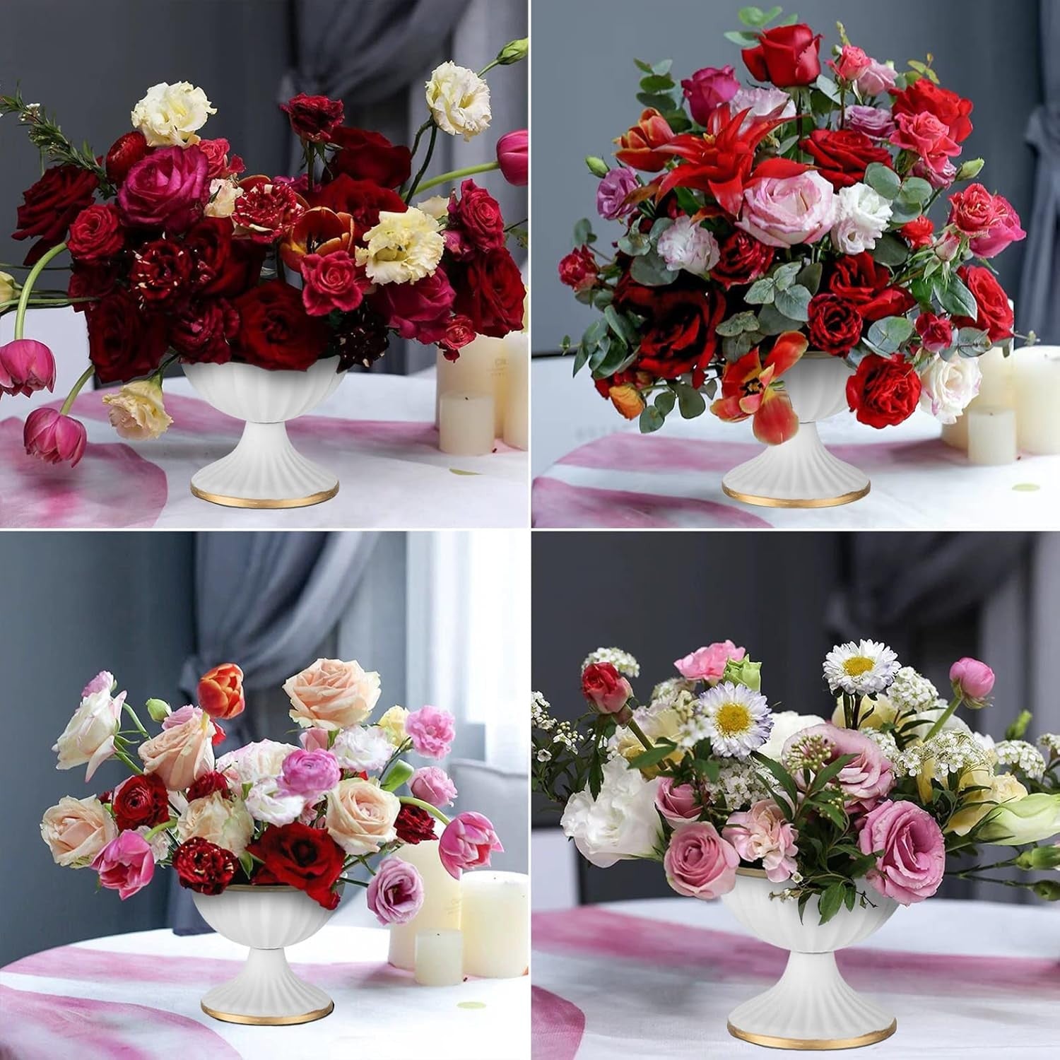 White Metal Flower Vase Set 10pcs Table Centrepiece Wedding Home Decor
