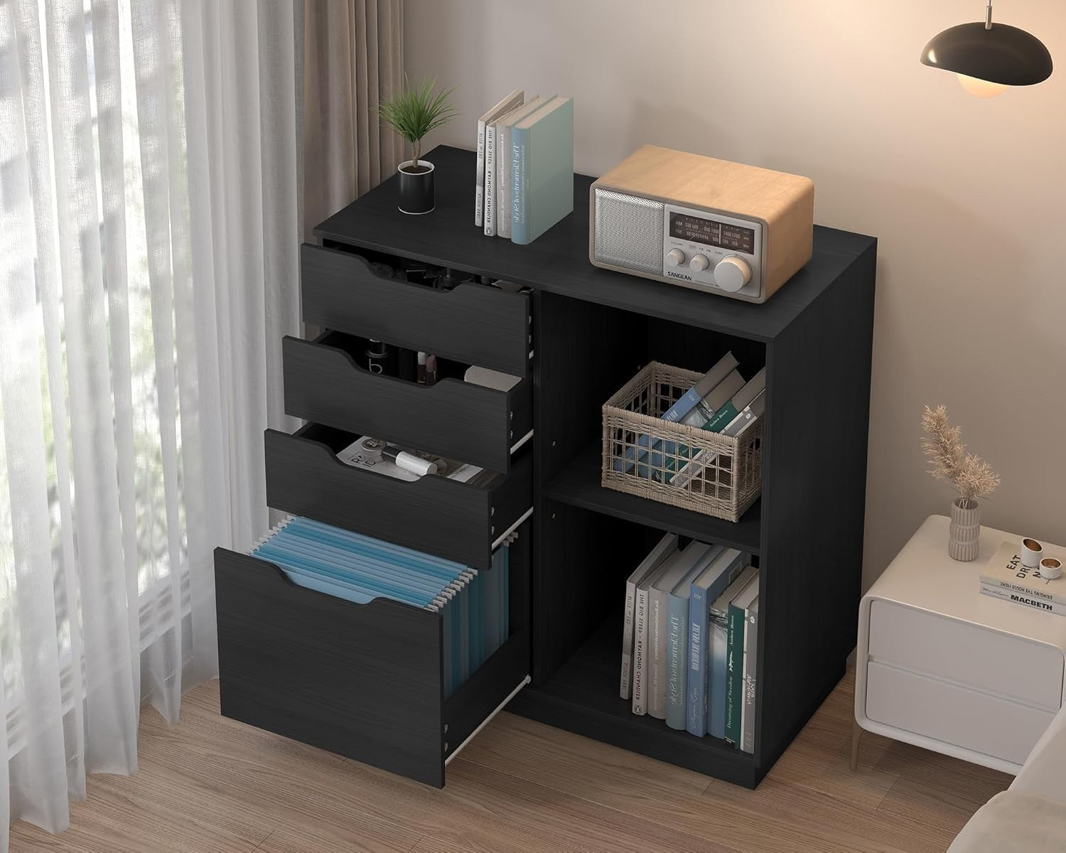 Black 4 Drawer Lateral File Cabinet A4 Letter Printer Stand Storage