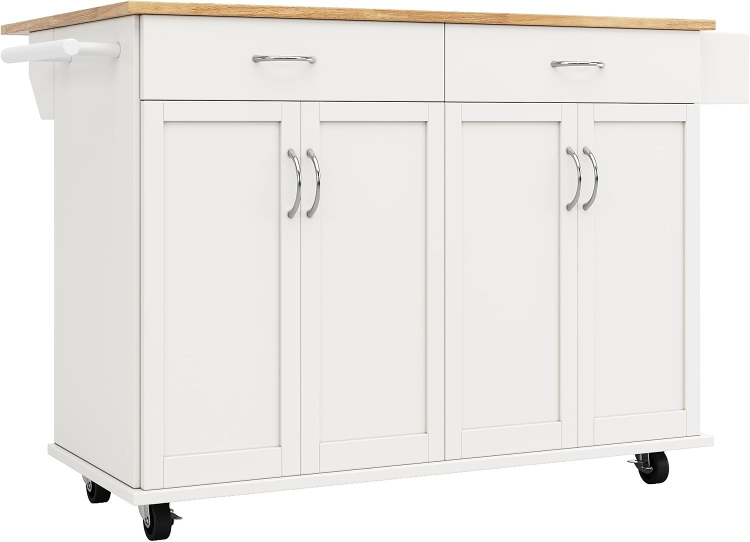 Rolling Kitchen Island Cart with Storage, Drawers & Foldable Tabletop