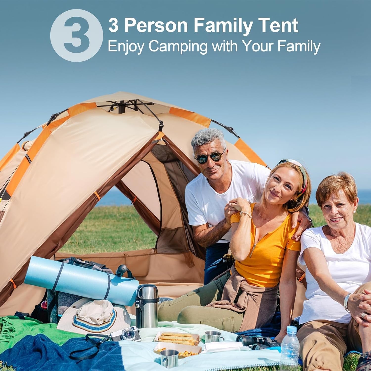 3 Person Pop Up Camping Tent Waterproof Double Layer