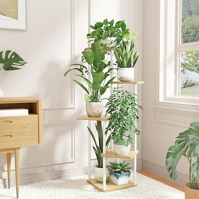 5 Tier White Metal Plant Stand Indoor Outdoor Flower Pot Shelf for Patio Balcony