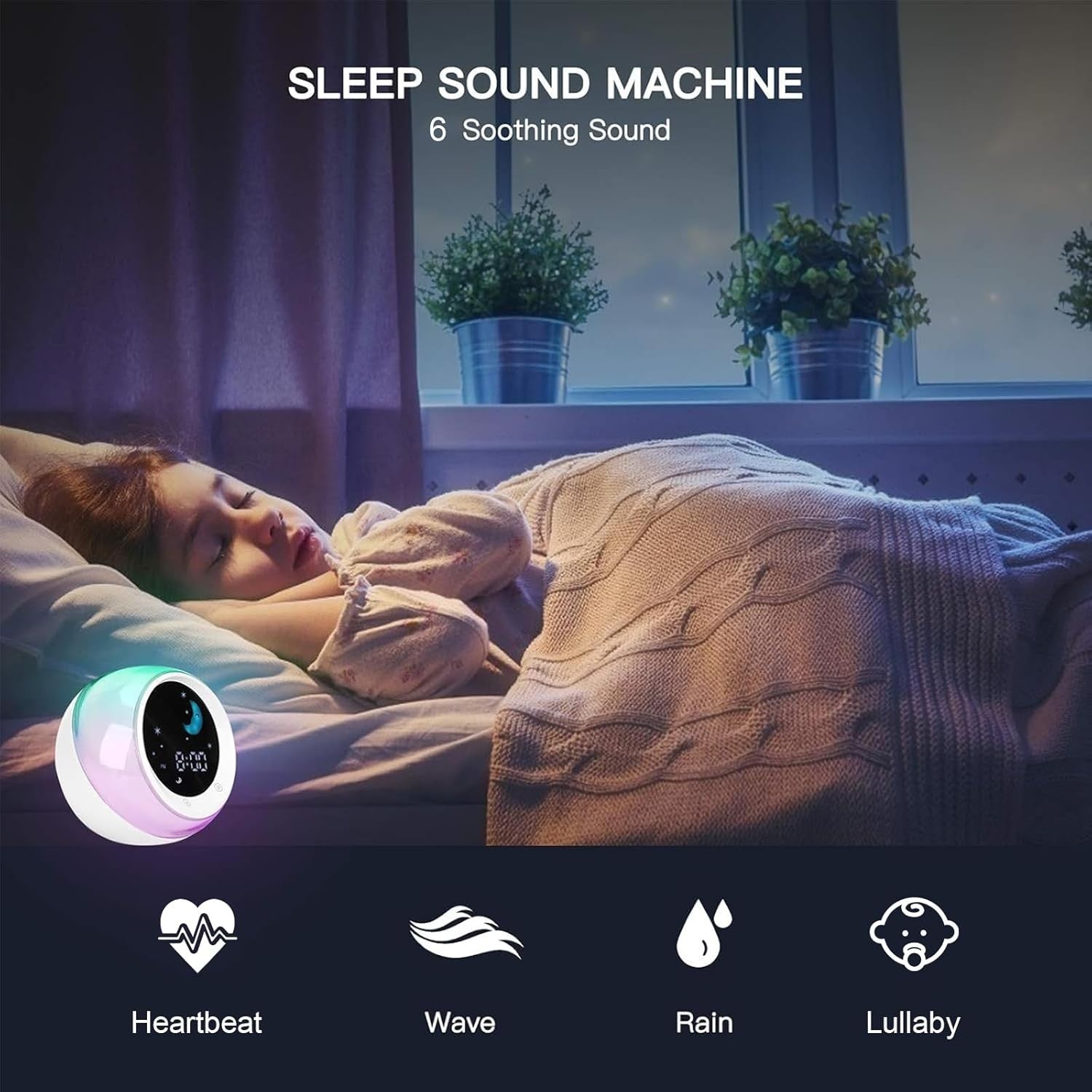 Pink Kids Sleep Trainer Alarm Clock Wake Light Sound Machine Night Display