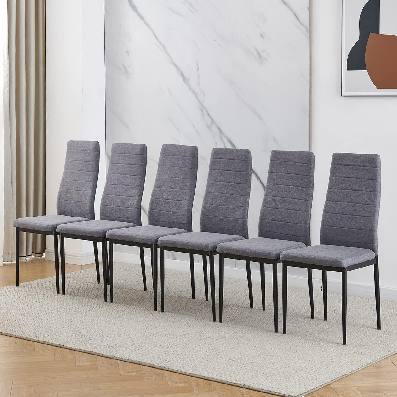 Modern Dining Table Set 4 Grey Linen Chairs | Compact Kitchen Furniture
