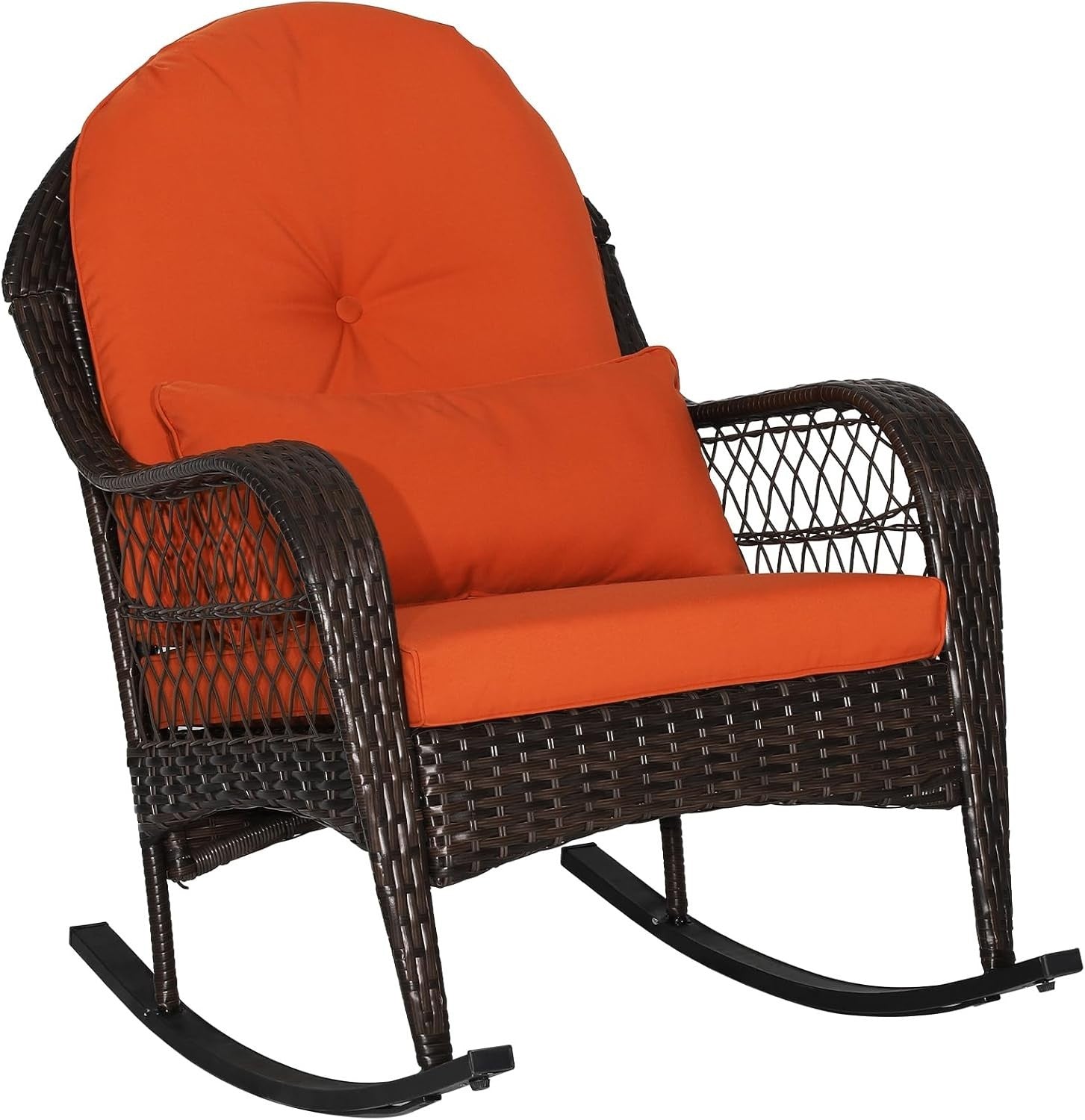 Rattan Rocking Chair Outdoor Garden Patio Seat W/Cushion & Lumbar Pillow