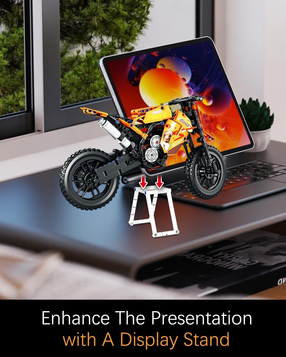1:8 Off-Road Dirt Motorcycle Building Kit with Display Sand & Shock Absorbers