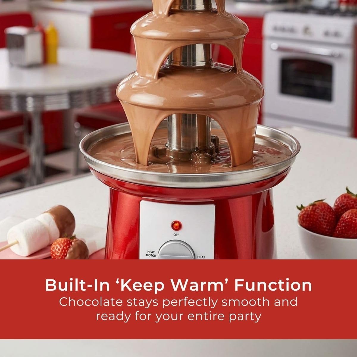 Retro Chocolate Fountain 3 Tier Dessert Fondue Machine 32cm Red