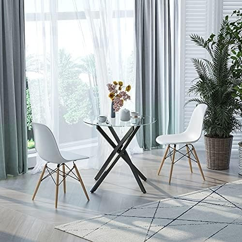 Round Glass Dining Table with Metal Cross Legs Modern Small Kitchen Table