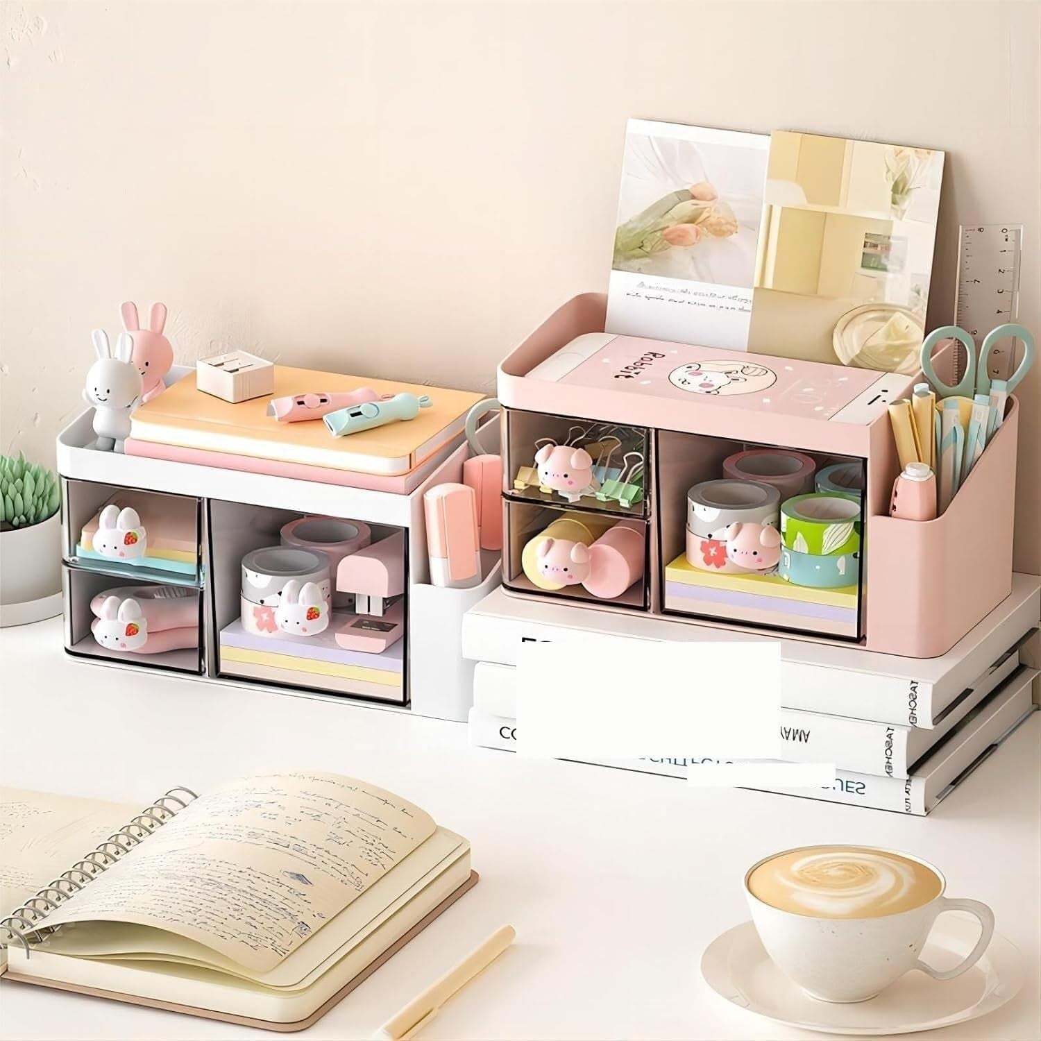 Desk Organizer with 2 Drawers Plastic Desktop Storage for Office
