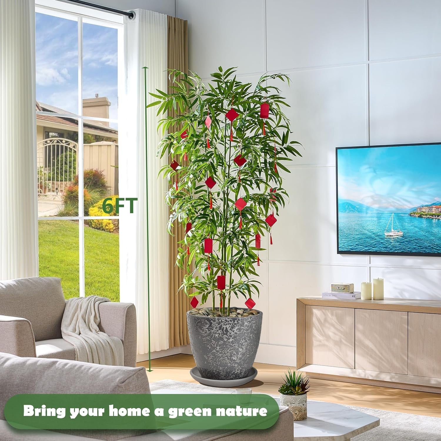 180cm Artificial Bamboo Plant in Pot Lifelike Green Tall Indoor Home Decoration