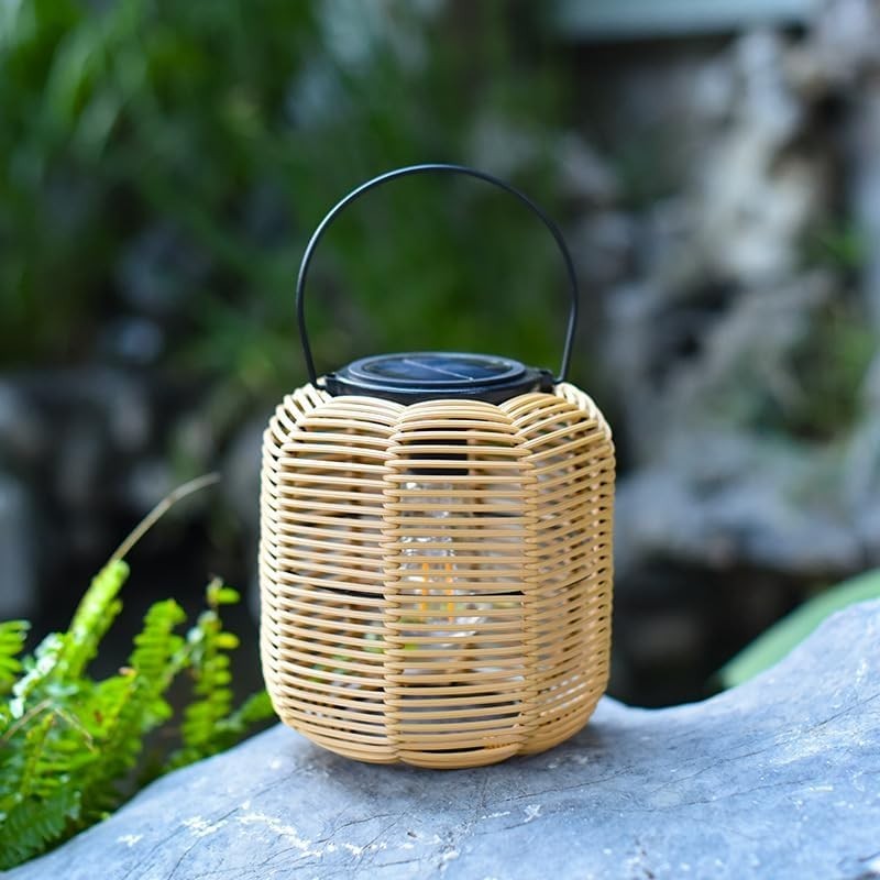 Japanese Hanging Solar Lantern – Rattan Outdoor Garden Light (Size C)