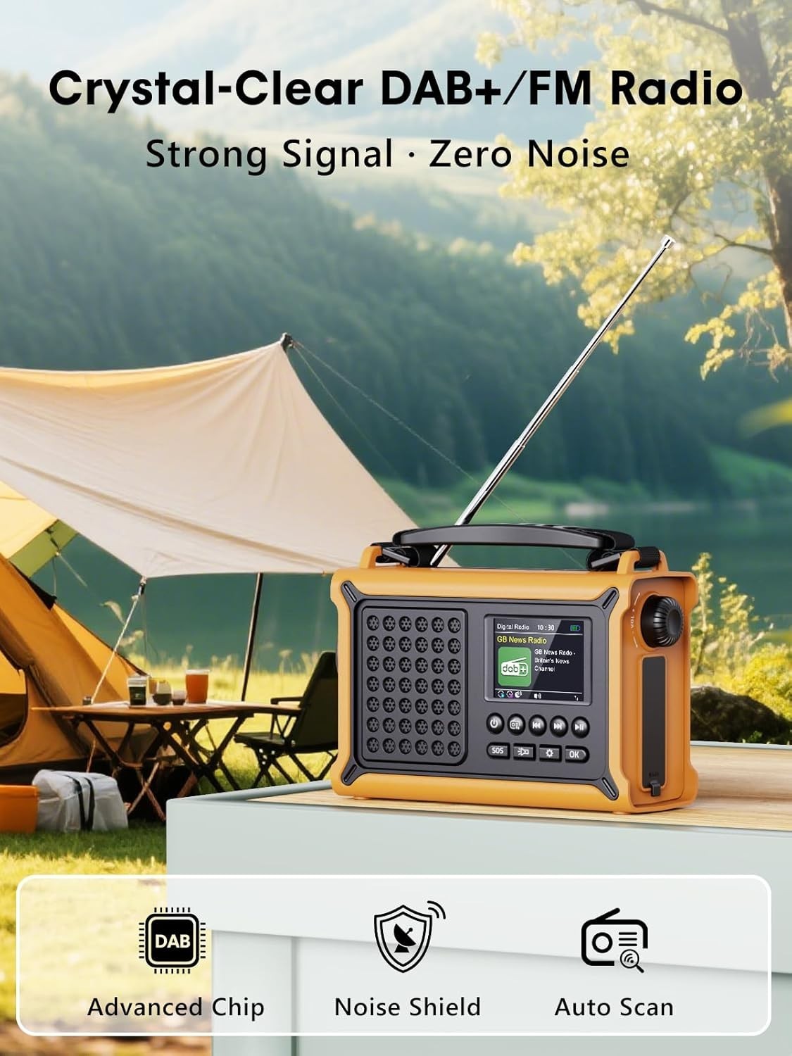 Emergency Solar & Wind-Up DAB+/FM Radio with Bluetooth, Torch & 12000mAh