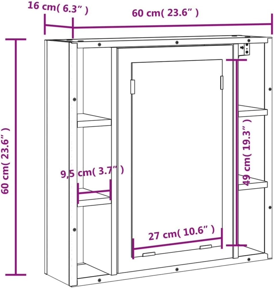 Wall Mounted Bathroom Mirror Cabinet Black | 60x16x60cm | Storage Shelves