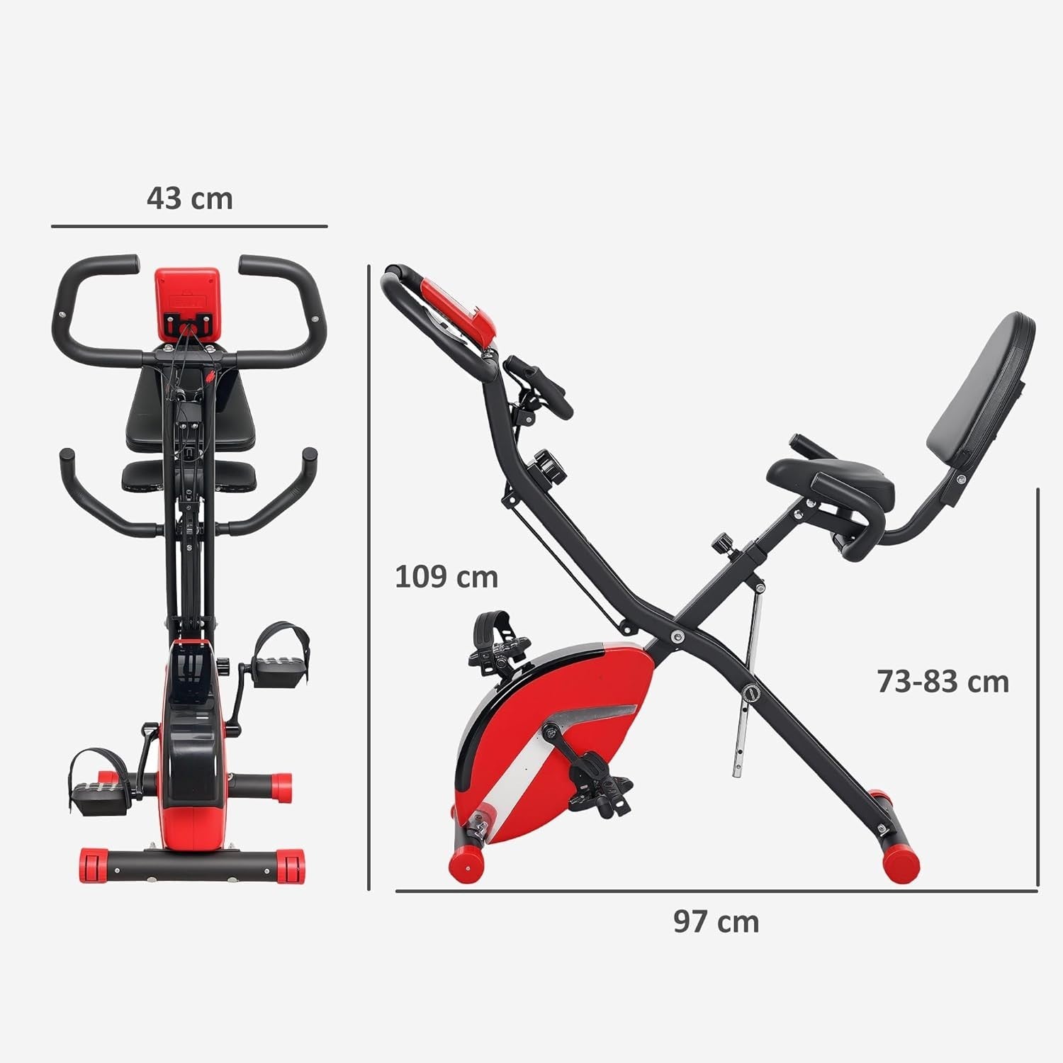 Foldable 5-in-1 Recumbent/Upright Exercise Bike 8-Level Magnetic LCD Bands