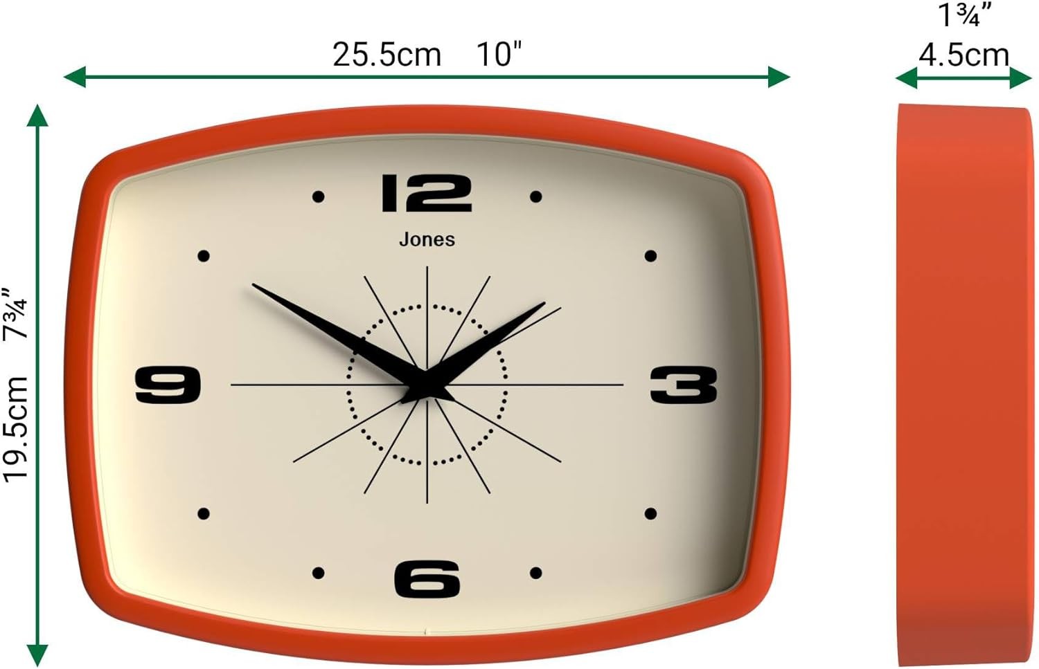 Retro 25cm Wall Clock Rectangular Silent Modern Home Kitchen Office Decor