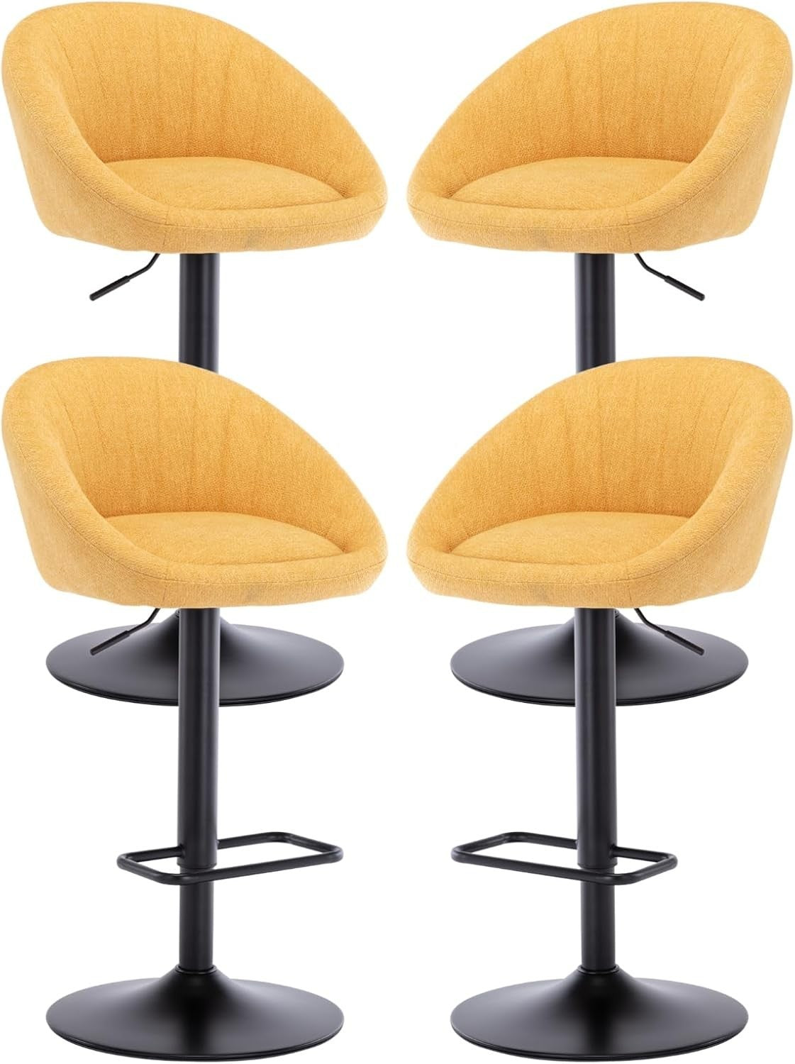 Yellow Modern L-Shaped Bar Stools Set of 4 – Comfortable Swivel Seats