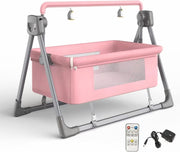 Electric Baby Crib Bassinet Auto Swing Cot with Music & 5-Speed Rocking Pink