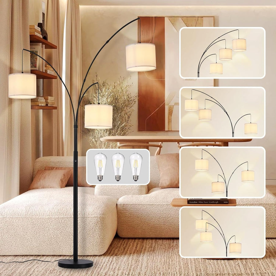 3-Head Adjustable Dimmable Floor Lamp | LED Bulbs | Living Room, Bedroom