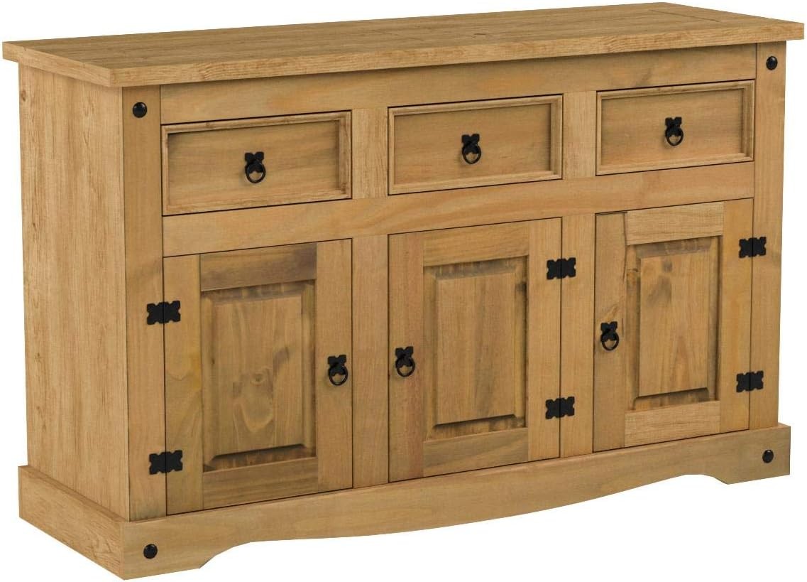 Large Rustic Solid Pine Sideboard 3 Door 3 Drawer Storage Cabinet 125cm