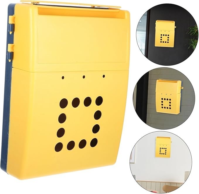 Wall Mount Locking Suggestion Box Yellow Plastic Secure Mail Holder 33cm Wide