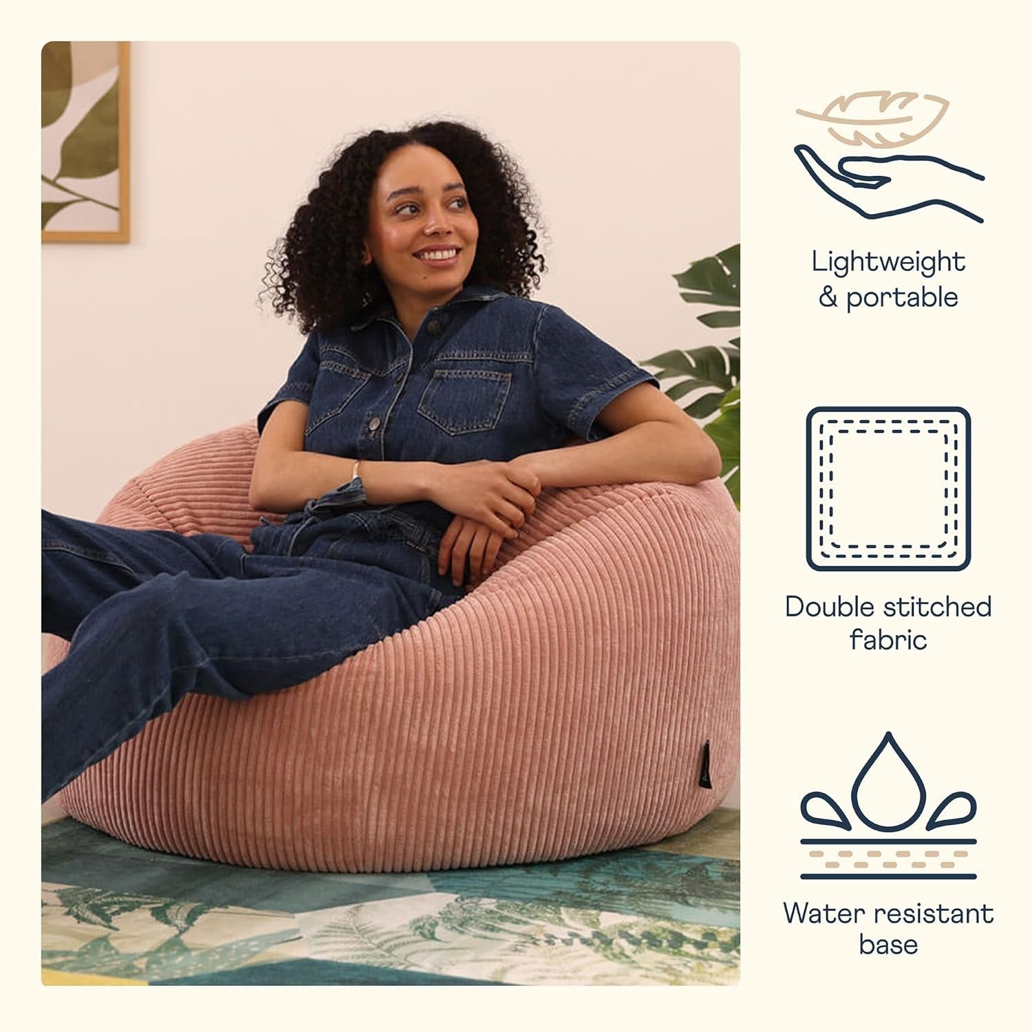 Large Cord Bean Bag Chair for Adults – Soft, Comfy, Durable – Perfect for Living