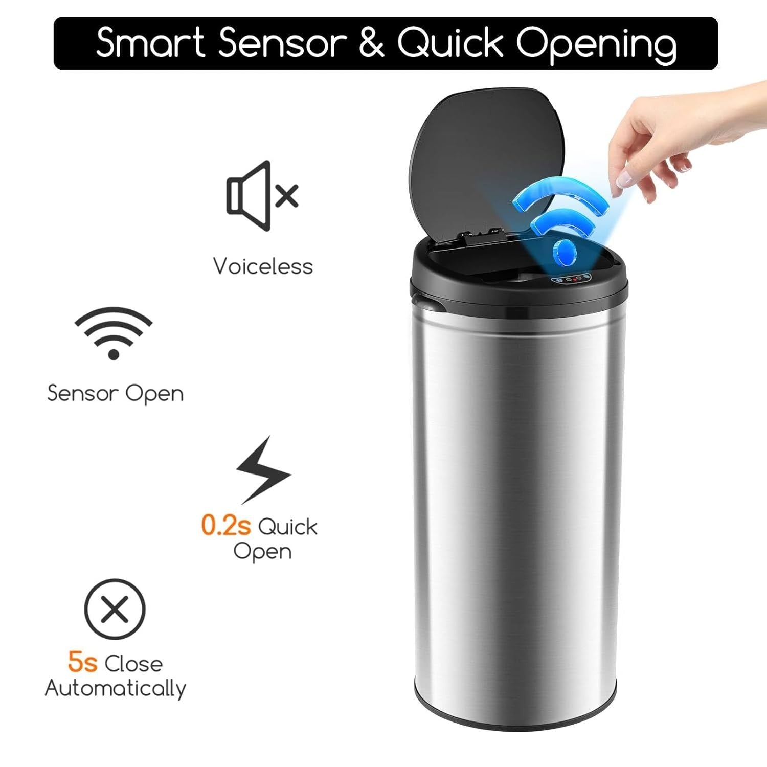 30L Touchless Sensor Kitchen Bin Stainless Steel Soft Close