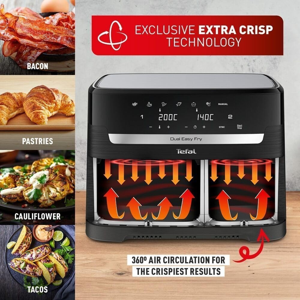 Dual Zone Digital Air Fryer 2 Drawer 8.3L 8-in-1 Extra Crisp Dishwasher Safe