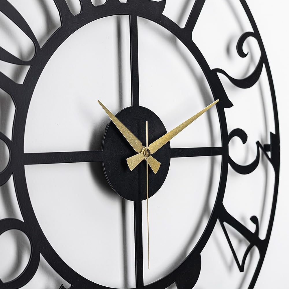 50cm Large Metal Wall Clock Modern Silent Quartz Open Face Round Home Decor