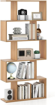 Natural Wood S-Shaped 5/6 Tier Bookcase Modern Display Shelf Storage Unit 70cm
