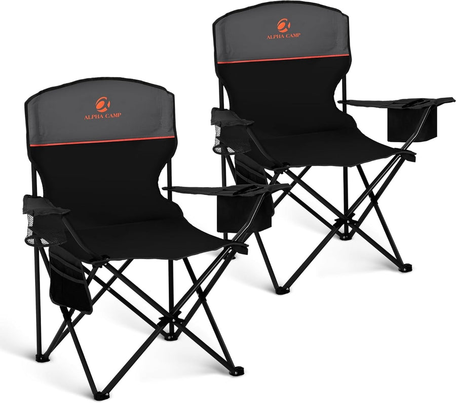 Lightweight Portable Camping Chairs 2-Pack with Cooler & Storage Pockets