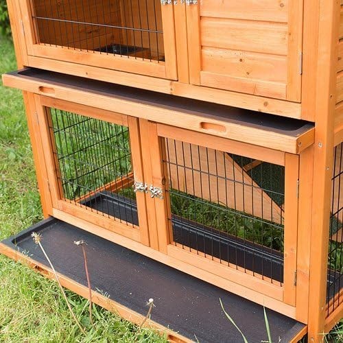 Double Decker Rabbit Hutch 41in Guinea Pig Cage Sliding Trays Outdoor