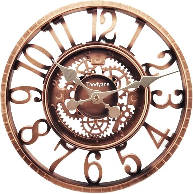 Large Outdoor Garden Wall Clock 30cm Vintage Copper Gear Design Rustic Quartz